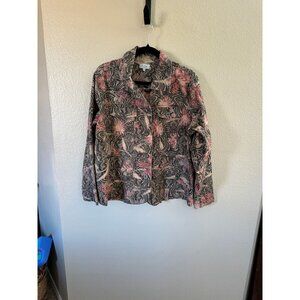 Analogy Women's Gray Pink Blazer 1x long sleeve button up collared cotton